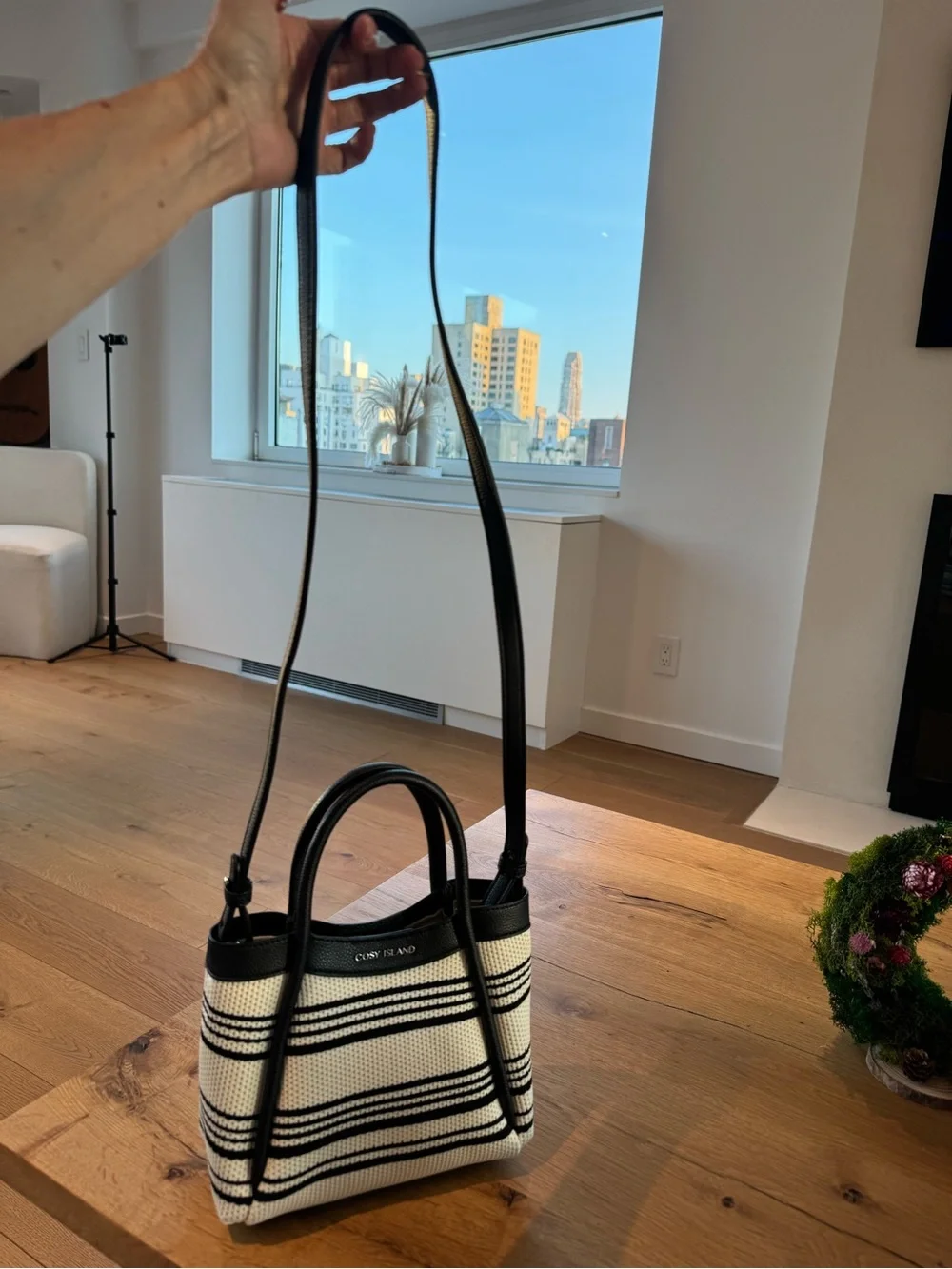 NWOT COSY ISLAND Black and Cream Striped Tote